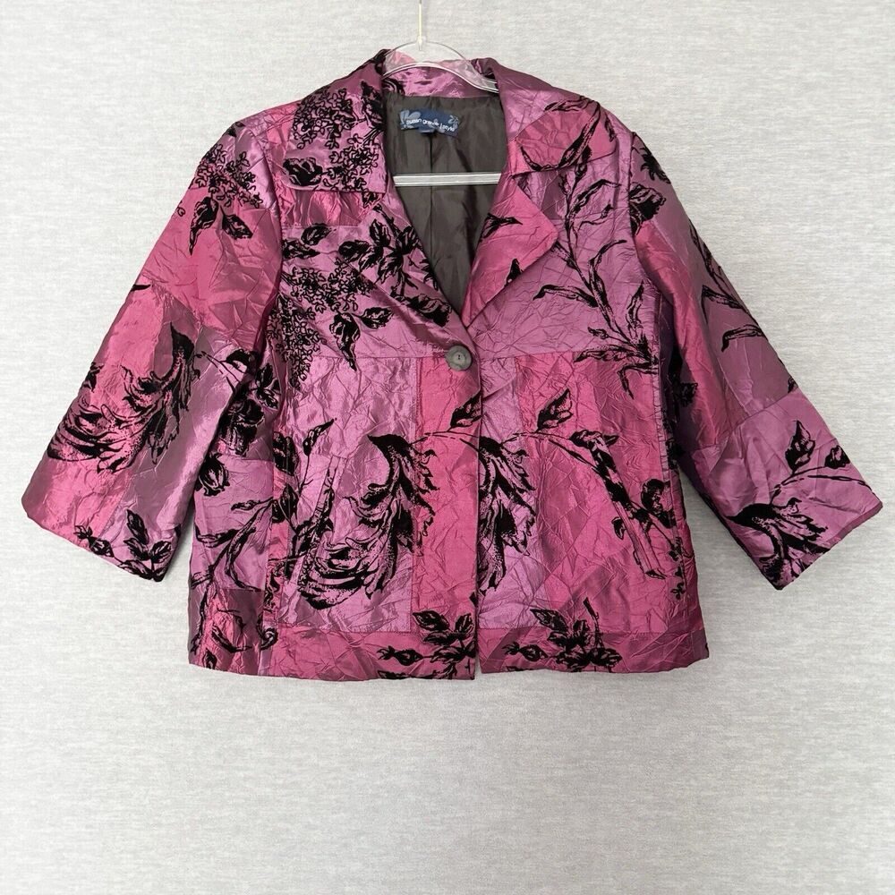 Susan Graver Womens size M‎ Crinkle Iridescent Patchwork Jacket A93378 Purple